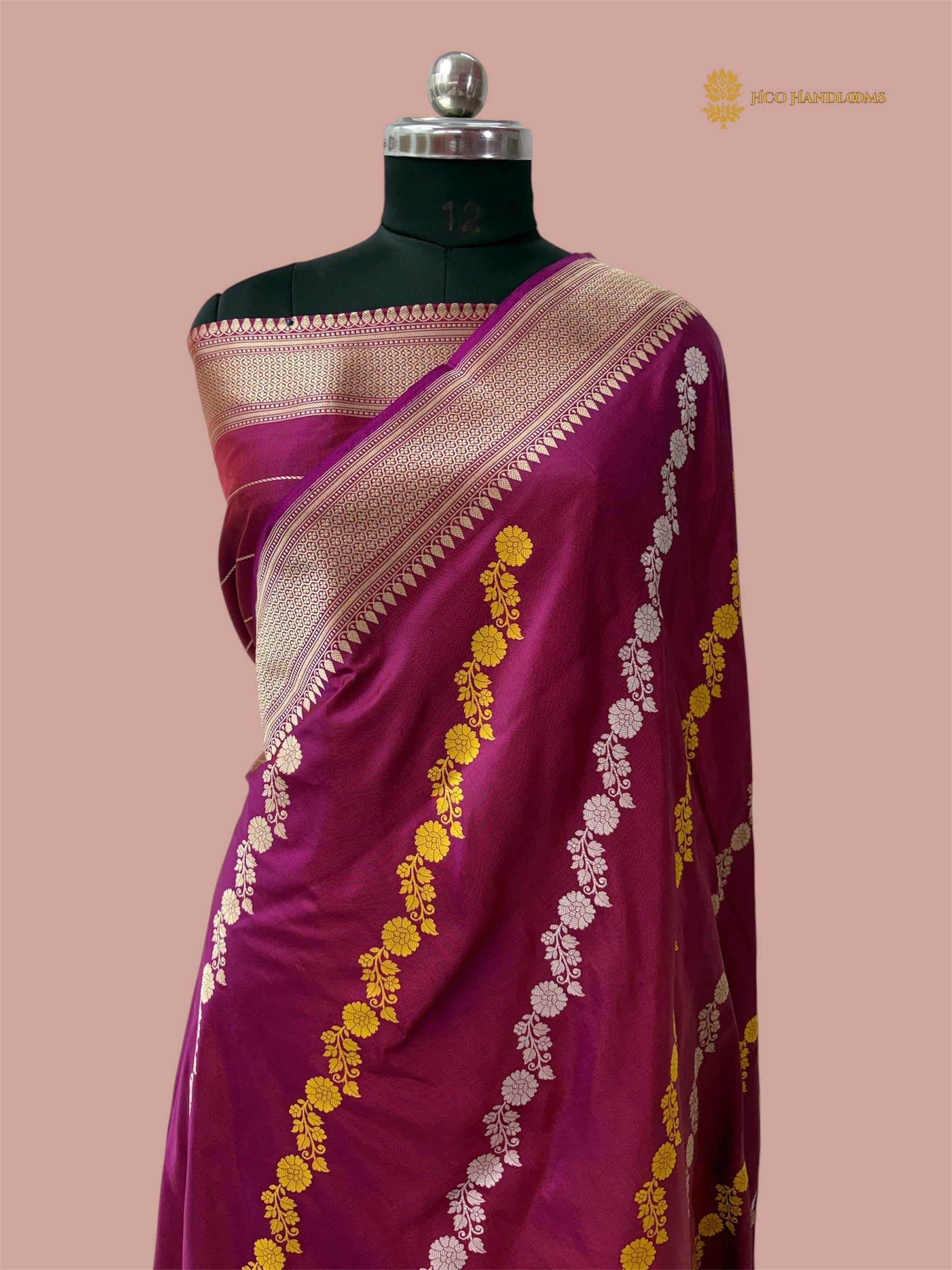 Regal Wine Pure Katan Silk Handloom Banarasi saree - All Over Floral Jaal