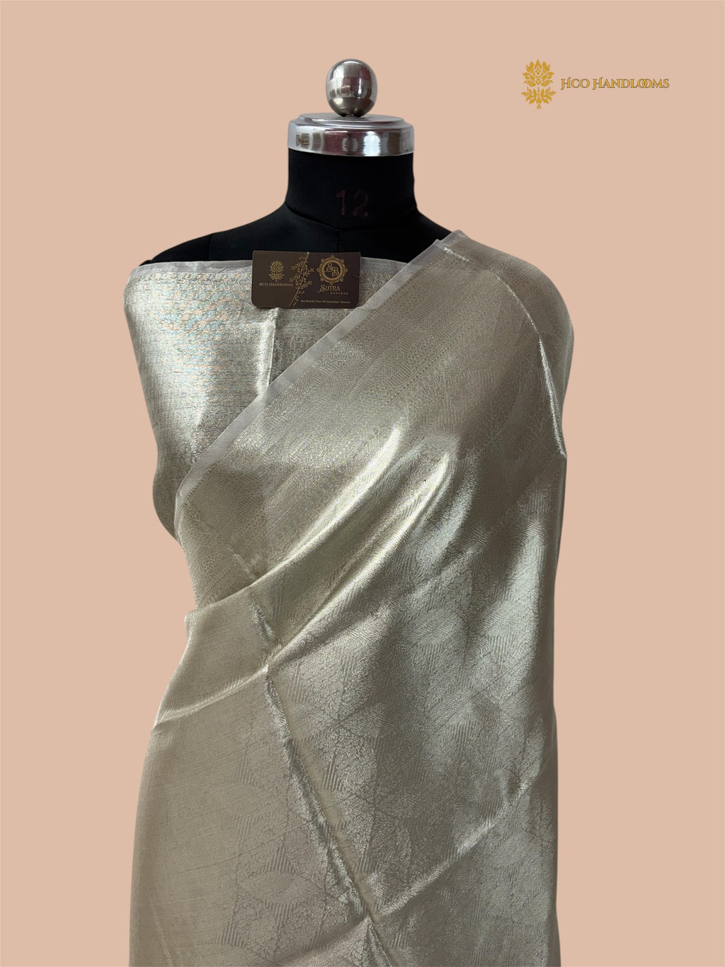 Silver Pure Molten Tissue Silk Tanchui Brocade Handloom Banarasi Saree