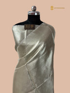 Silver Pure Molten Tissue Silk Tanchui Brocade Handloom Banarasi Saree