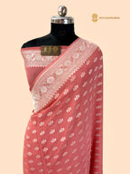 Peach Pure Khaddi Georgette Silk Handloom Banarasi Saree