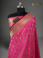 Regal Pink Pure Katan Silk Handloom Banarasi saree - All Over Paisley Kadhua Motifs