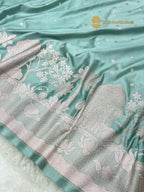 Light Blue Premium Mashru Katan Silk Banarasi Saree - All Over Dot Motifs And Beautiful Border