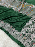 Green Premium Mashru katan Silk Banarasi Saree - All Over Meenakari Skirt
