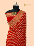 Red Pure Khaddi Georgette Silk Handloom Banarasi Saree