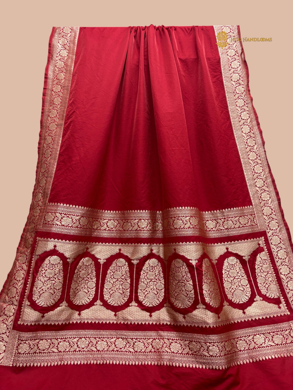 Red Premium Mashru Katan Silk Banarasi Saree with Plain Body