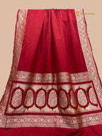 Red Premium Mashru Katan Silk Banarasi Saree with Plain Body