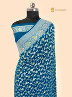 Blue Pure Khaddi Georgette Silk Handloom Banarasi Saree - All Over Meenakari Jaal