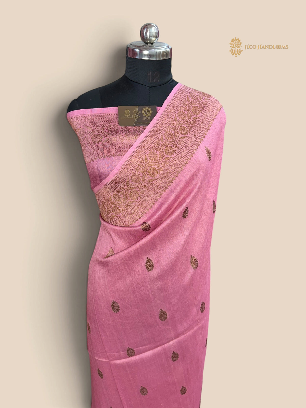 Pink Pure Tussar Silk Handloom Banarasi Saree - All Over Motifs