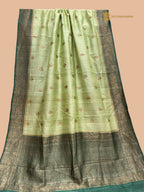 Green Pure Tussar Silk Handloom Banarasi Saree - All Over Motifs