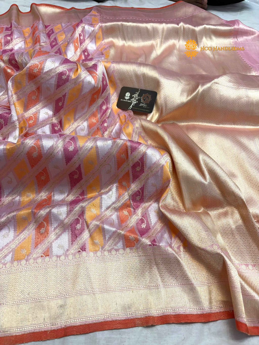 Pure Kora Tissue Rangkat Handloom Banarasi Saree - All Over Jaal Work
