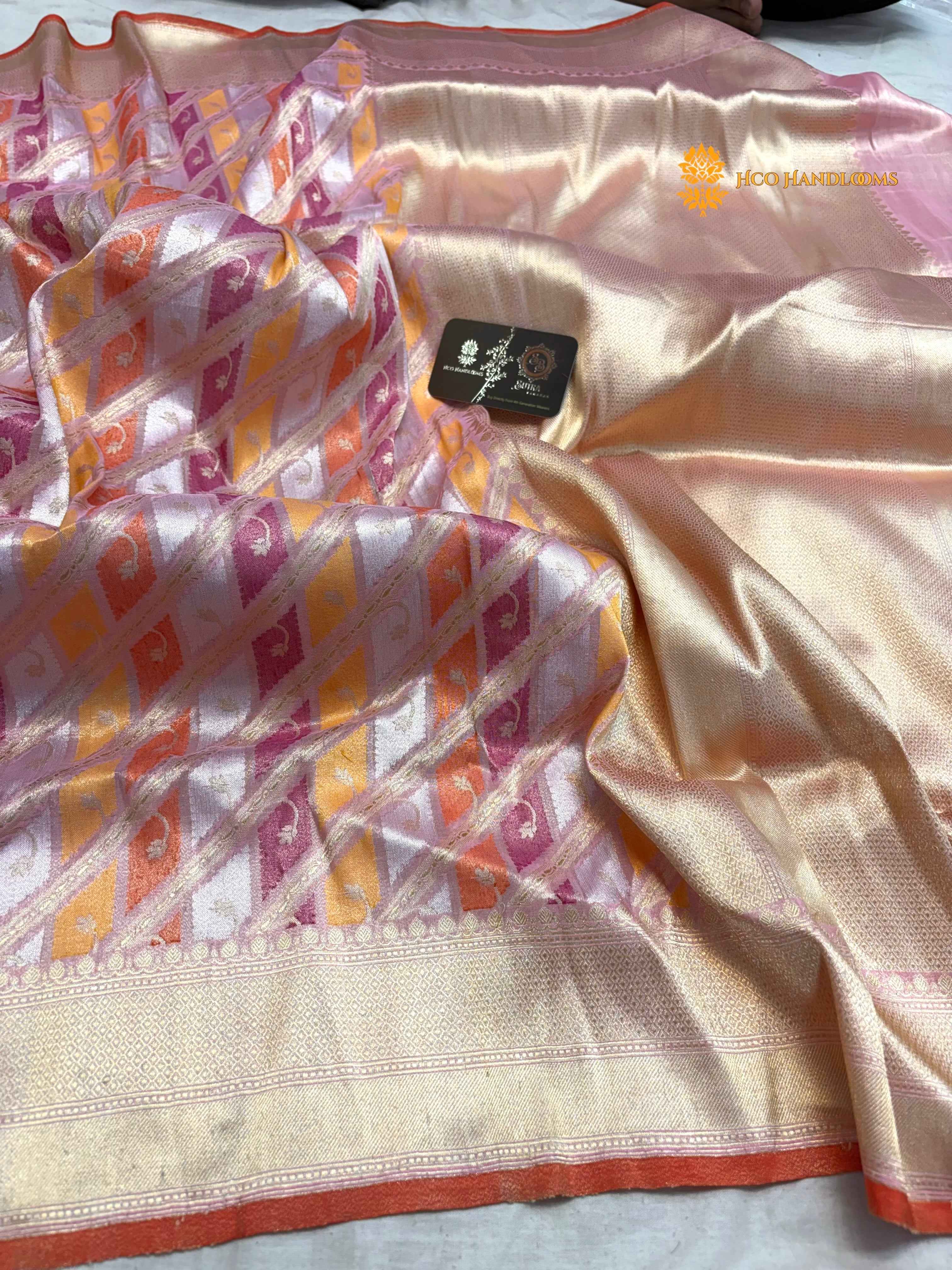Pure Kora Tissue Rangkat Handloom Banarasi Saree - All Over Jaal Work