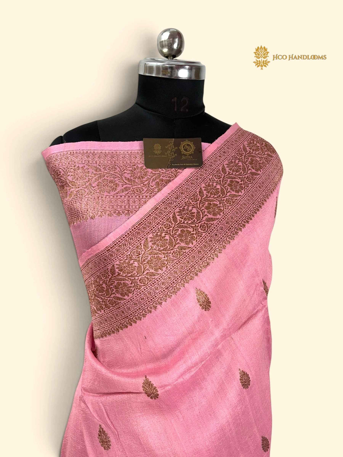 Pink Pure Tussar Silk Handloom Banarasi Saree - All Over Motifs