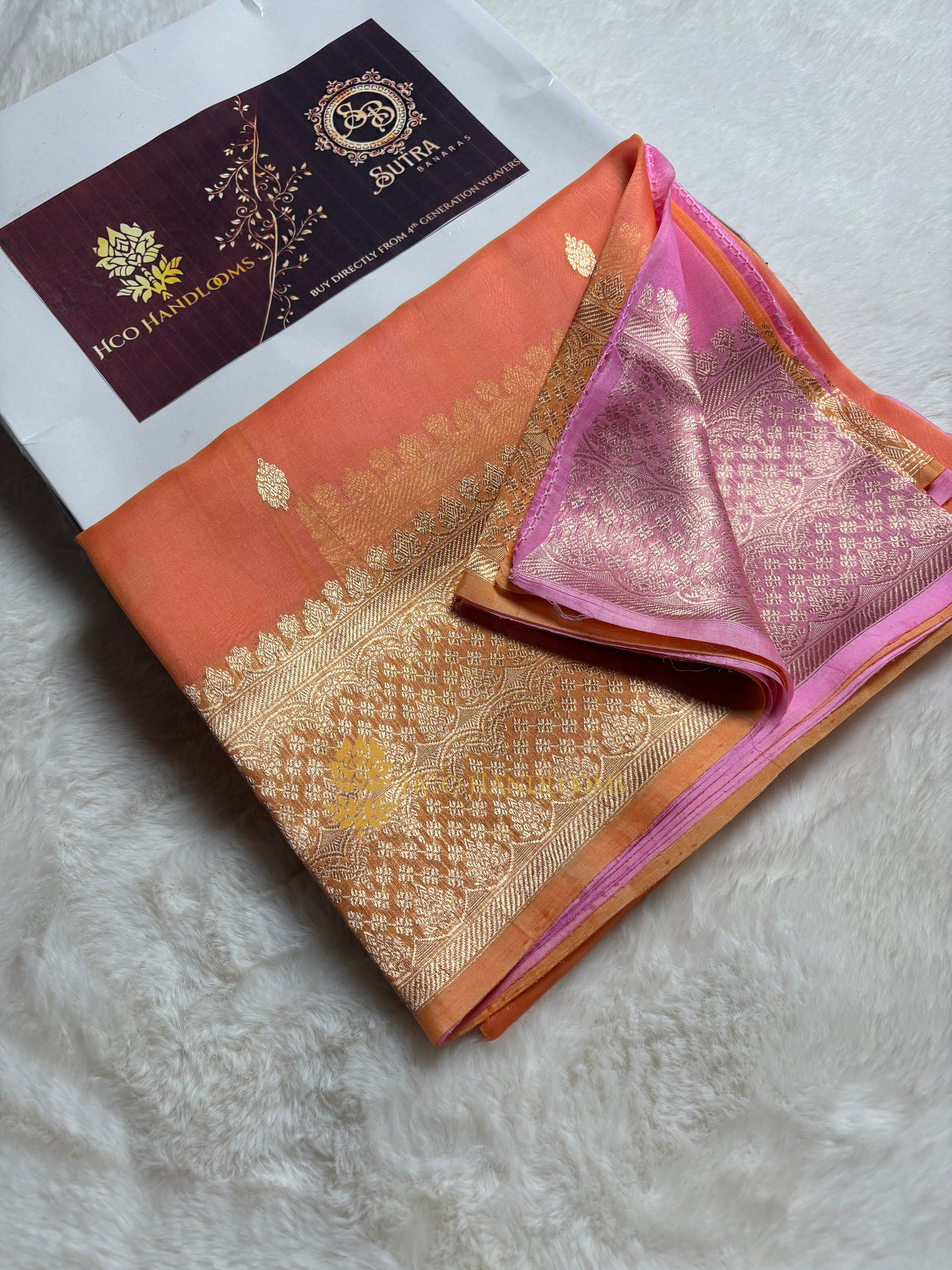Pure Kora Silk Handloom Banarasi Saree - All Over Kadhua Motifs