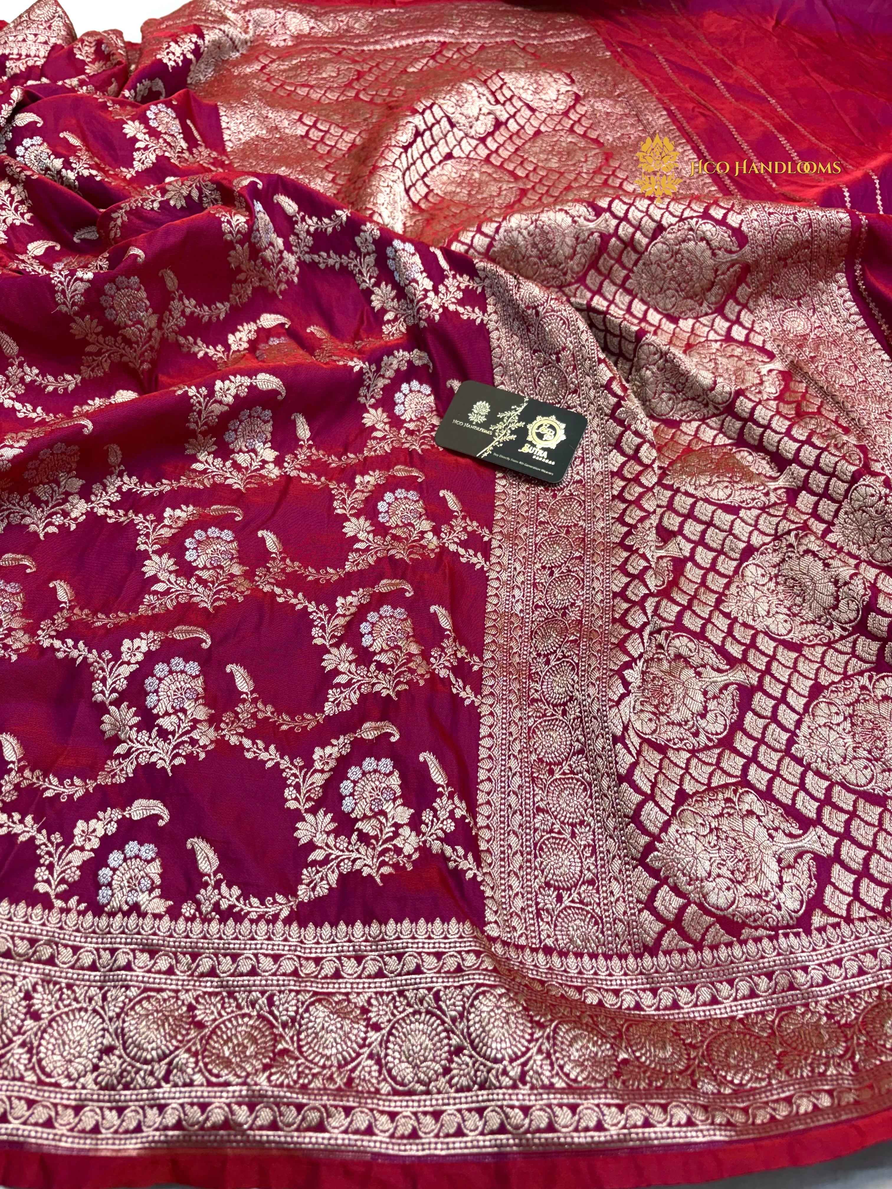 Premium Mashru Katan Silk Banarasi Saree - All Over Jangla