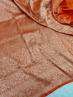 Dual Shade Orange Pure Katan Silk Handloom Banarasi Saree - All Over Tanchui Brocade
