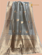 Regal Gray Pure Kora Silk Handloom Banarasi Saree - All Over Kadua Motifs