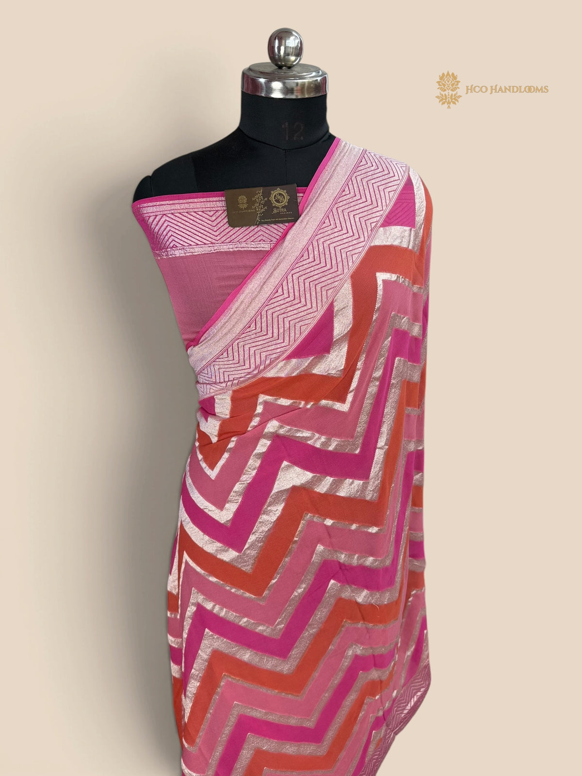 Rangkat Pure Khaddi Georgette Handloom Banarasi Saree - Zig-Zag Pattern