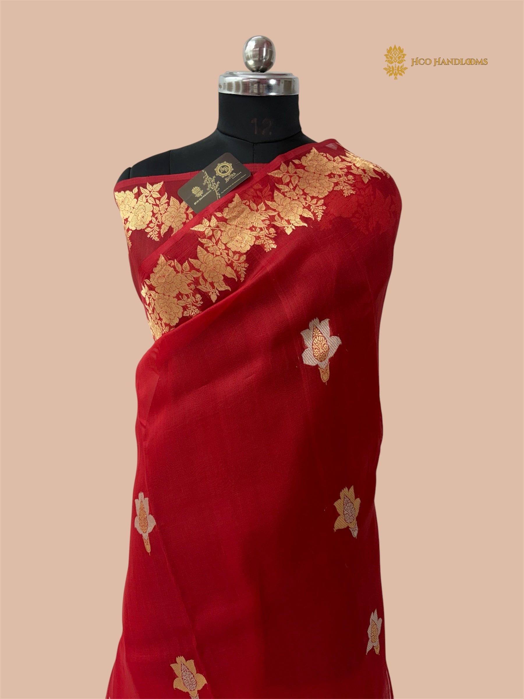 Regal Red Pure Kora Silk Handloom Banarasi Saree - All Over Sona & Roopa Kadua Motifs
