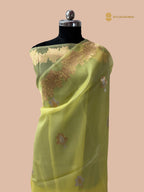 Fresh Lemon Pink Pure Kora Silk Handloom Banarasi Saree - All Over Sona & Roopa Kadua Motifs