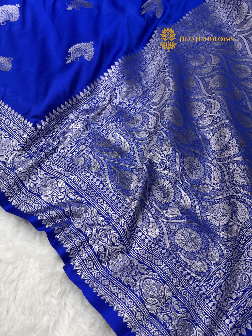 Blue Premium Mashru Katan Silk Banarasi Saree - All Over Motifs
