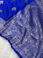 Blue Premium Mashru Katan Silk Banarasi Saree - All Over Motifs