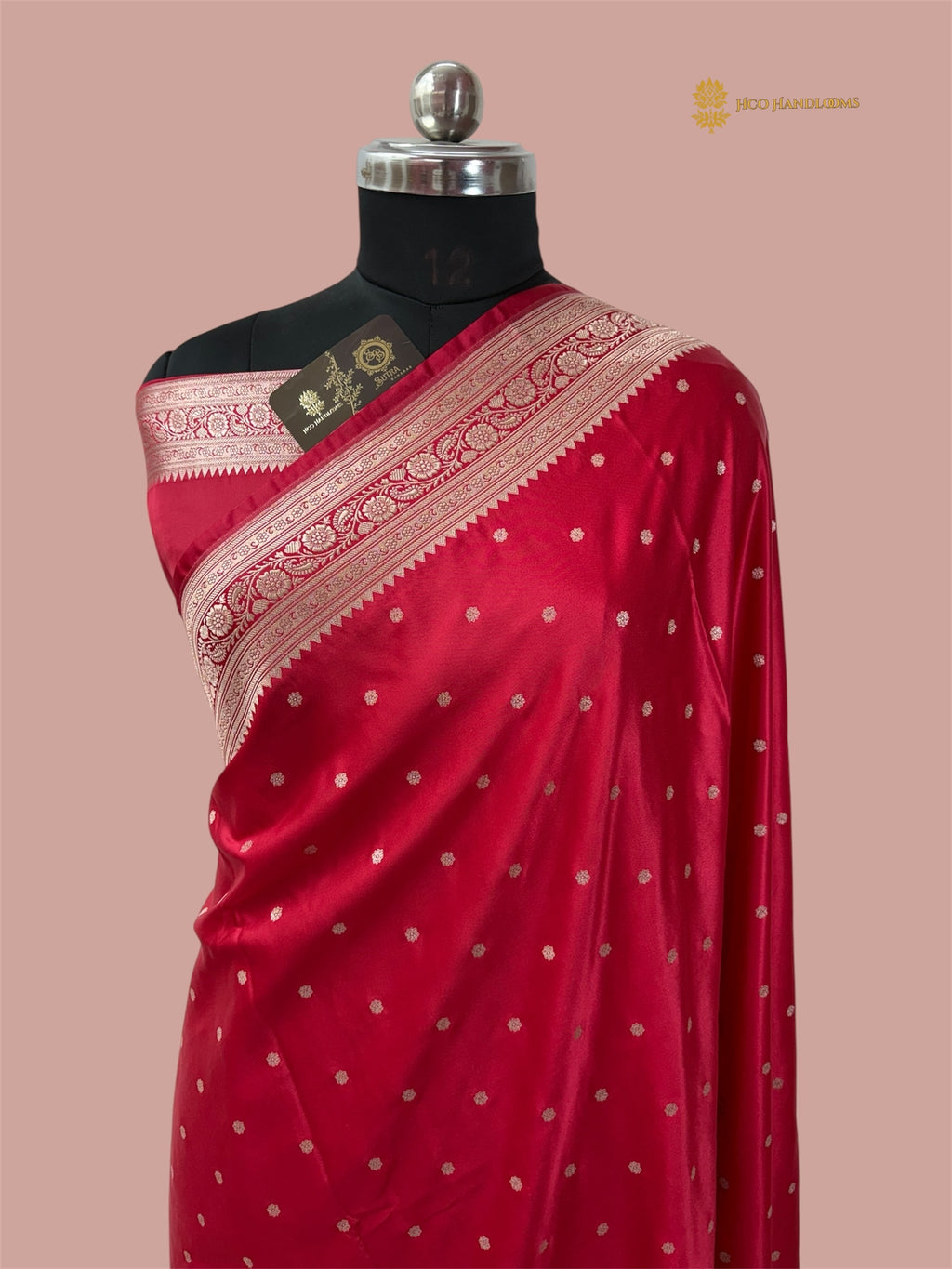 Regal Red Premium Mashru Katan Silk Banarasi Saree - All Over Small Booti