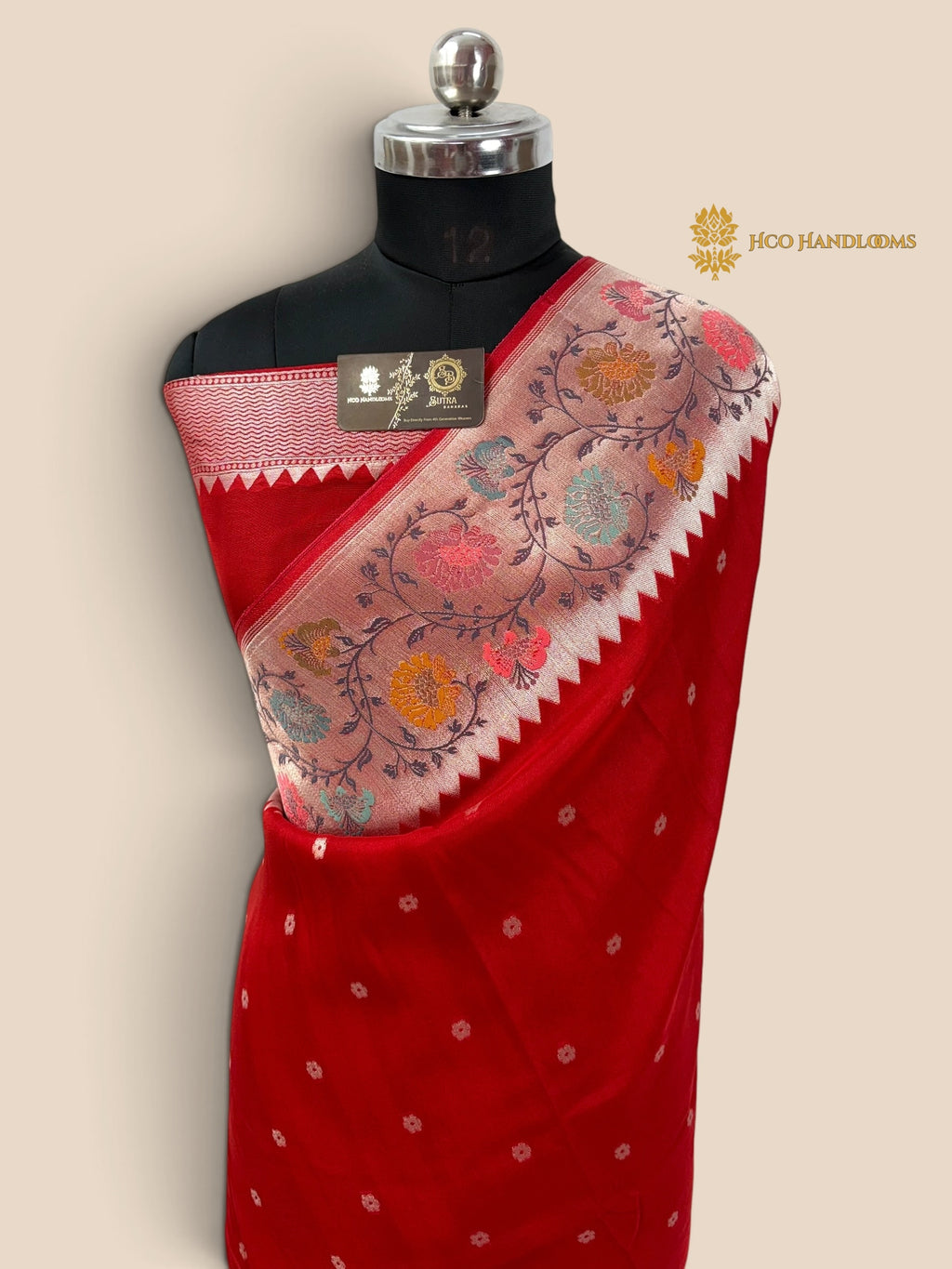 Red Matka Tussar Silk Banarasi Saree - All Over Motifs & Paithani