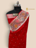 Red Matka Tussar Silk Banarasi Saree - All Over Motifs & Paithani