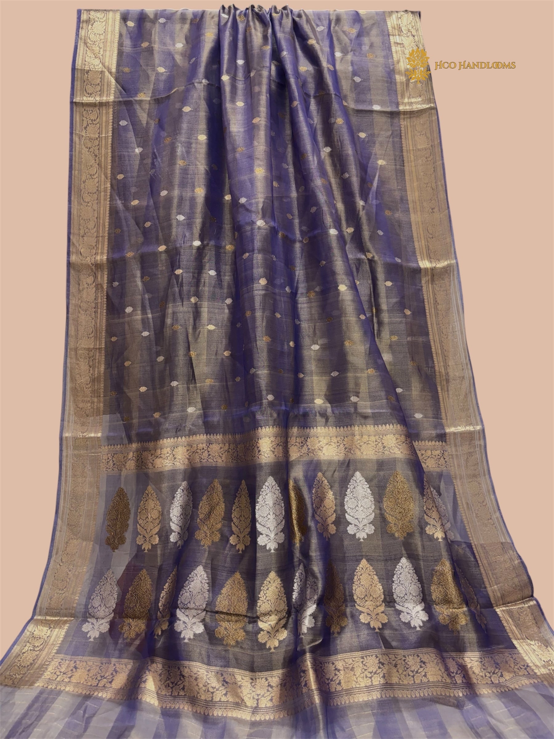 Pure Tissue Silk Handloom Banarasi Saree - All Over Kadhua Sona Roopa Motifs