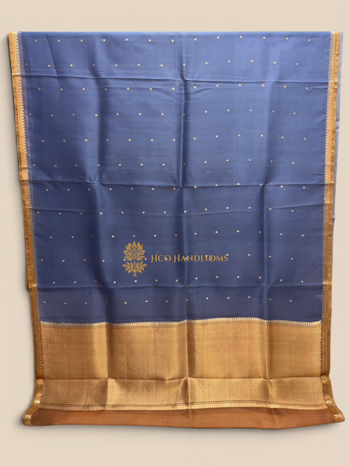 Ice Blue Pure Kora Silk Handloom Banarasi Saree - All Over Small Buti