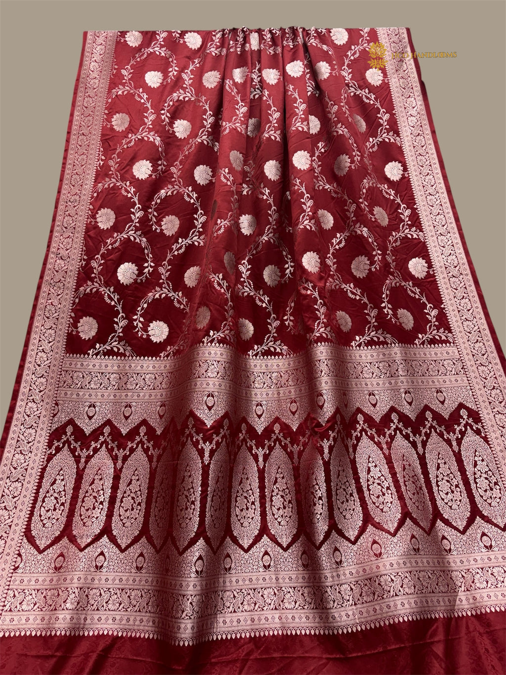 Red Premium Mashru Katan Silk Floral Jangla Banarasi Saree