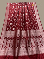Red Premium Mashru Katan Silk Floral Jangla Banarasi Saree