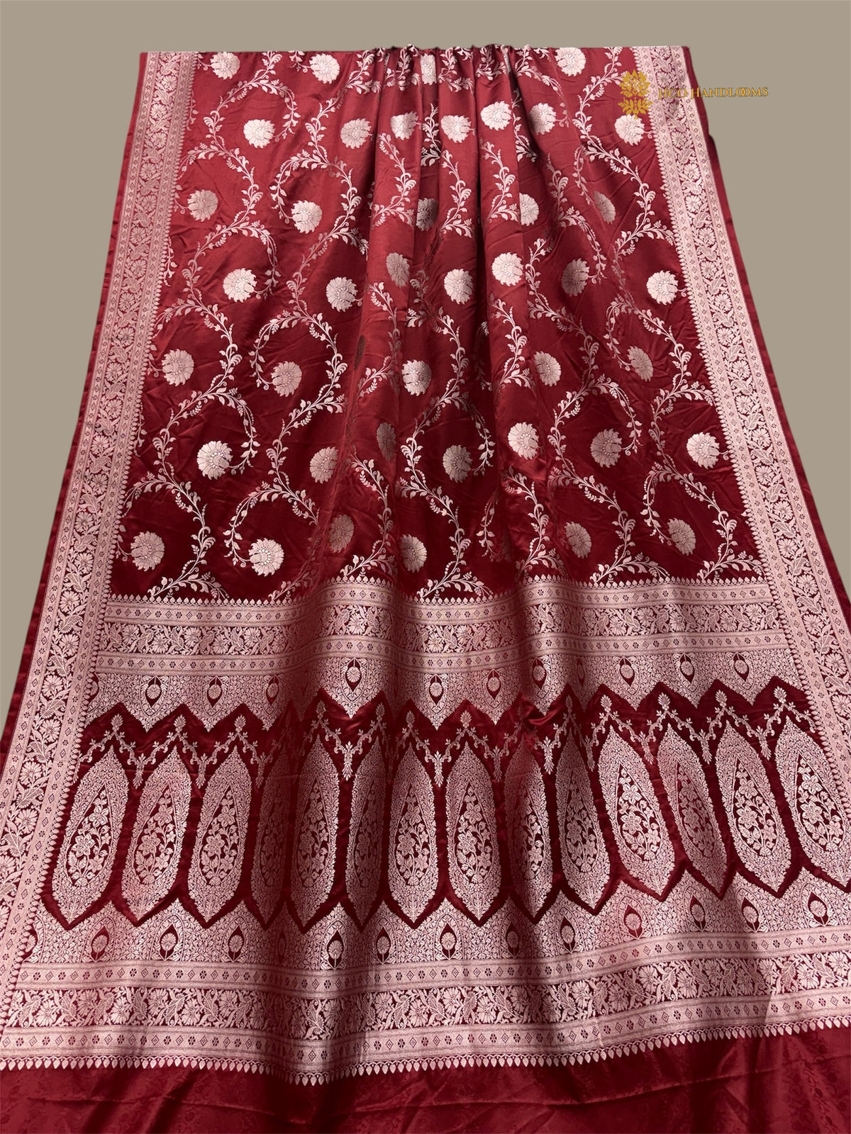 Red Premium Mashru Katan Silk Floral Jangla Banarasi Saree