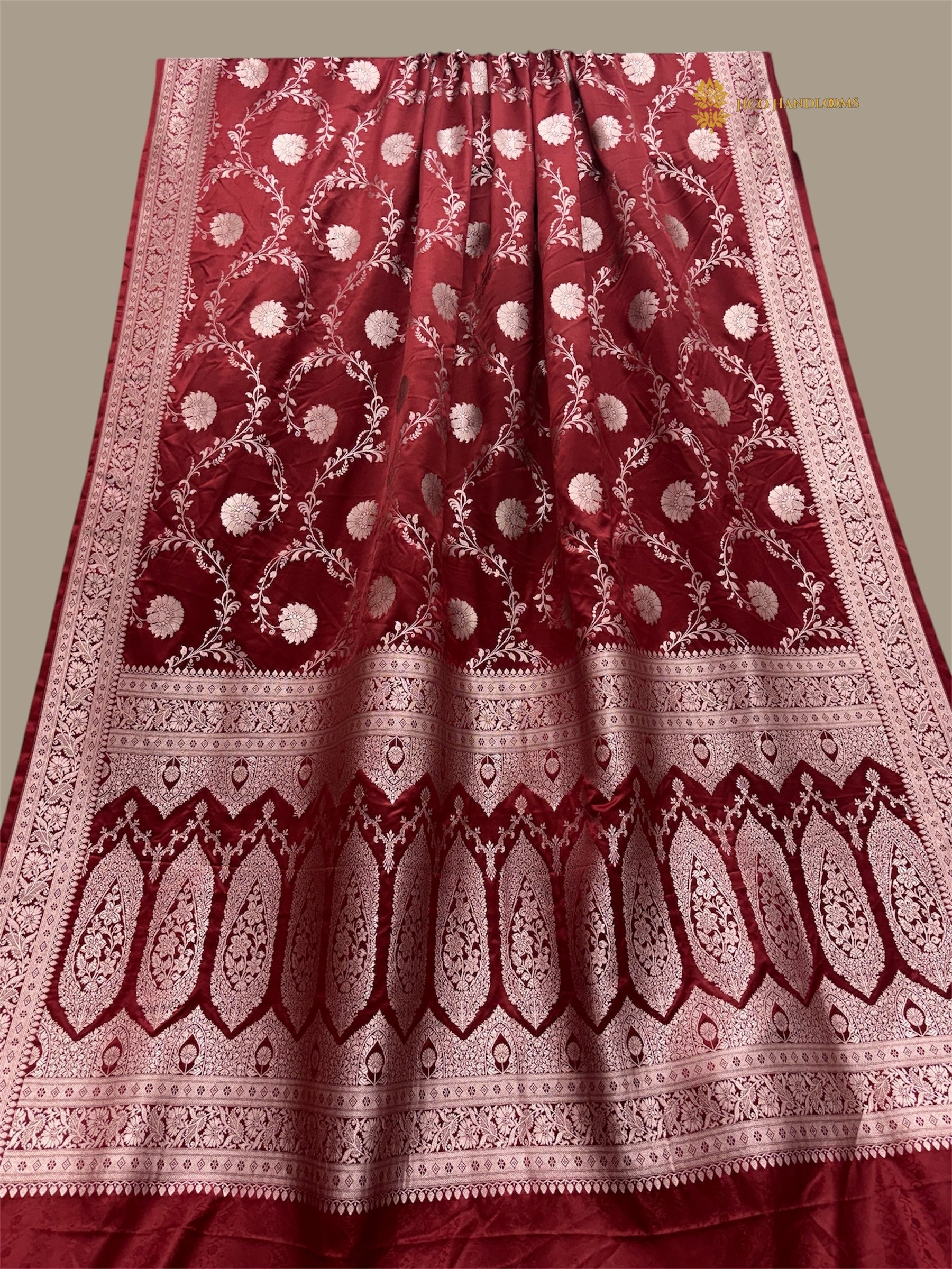 Red Premium Mashru Katan Silk Floral Jangla Banarasi Saree