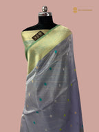 Pure Tissue Silk Body With Katan Contrast Border Handloom Banarasi saree - All Over Kadua Motifs