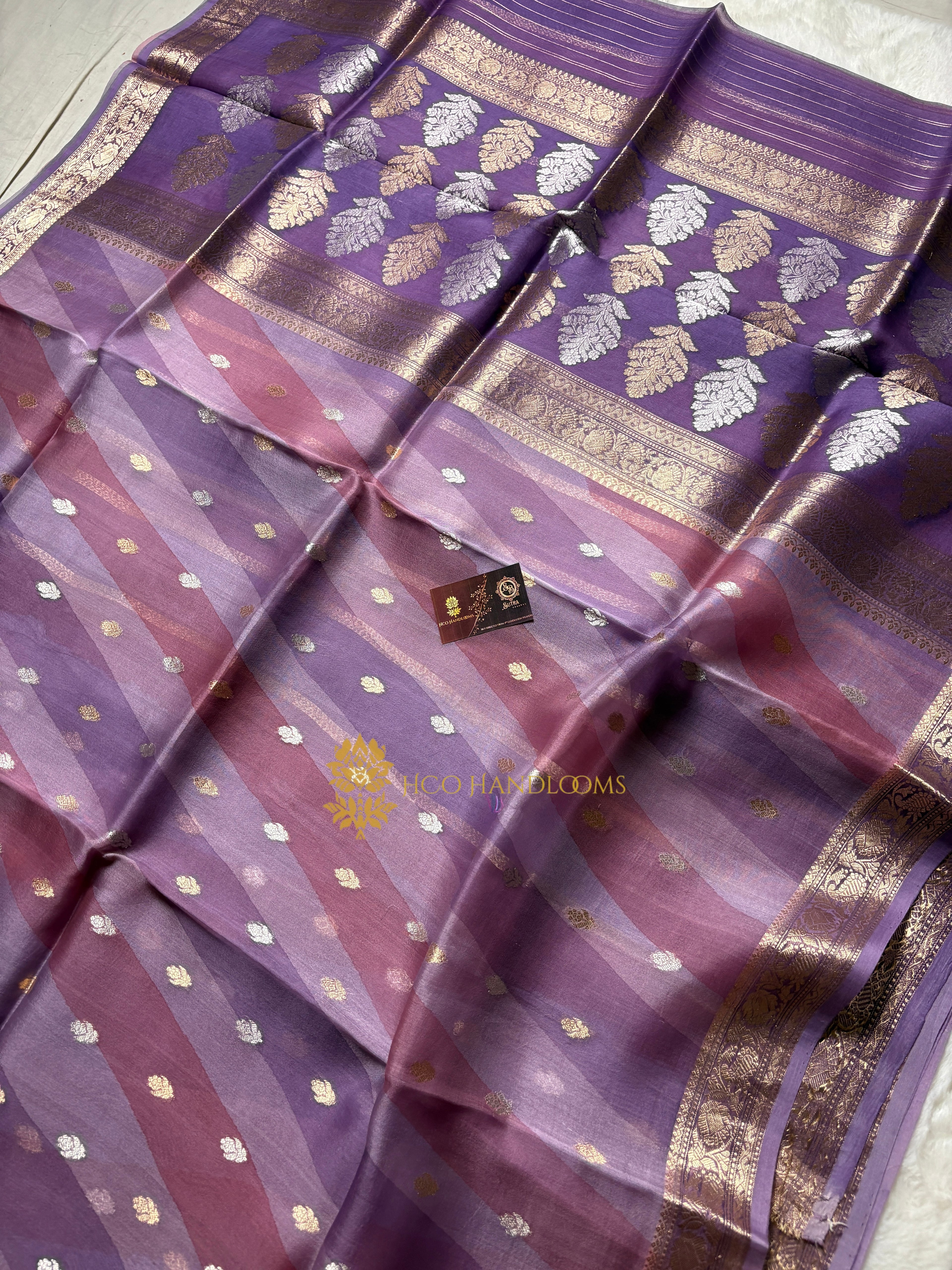 Pure Kora Silk Handloom Banarasi Saree - All Over Kadhua Motifs