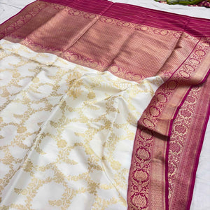 Pure Katan Silk Handloom Banarasi Saree - All Over Kadhyal Jangla
