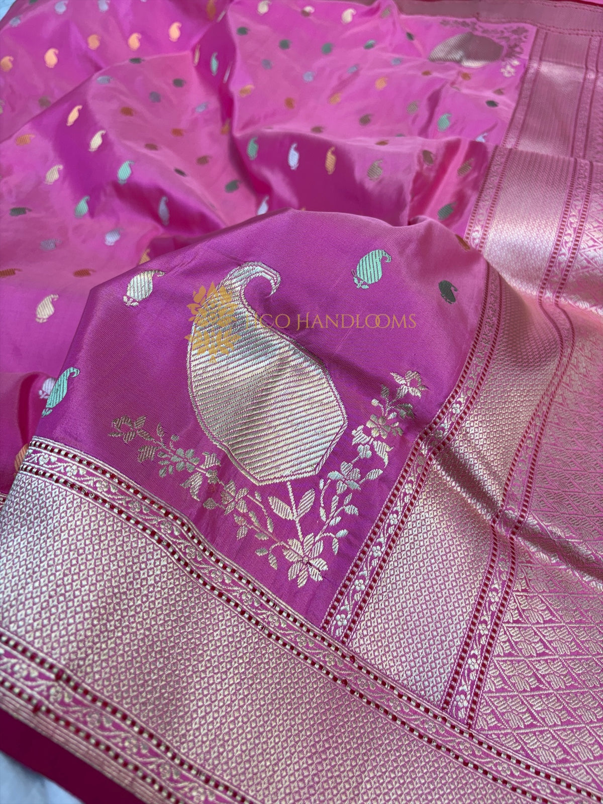 Pure Katan Silk Handloom Banarasi Saree - All Over Kadhua Motifs with Konya