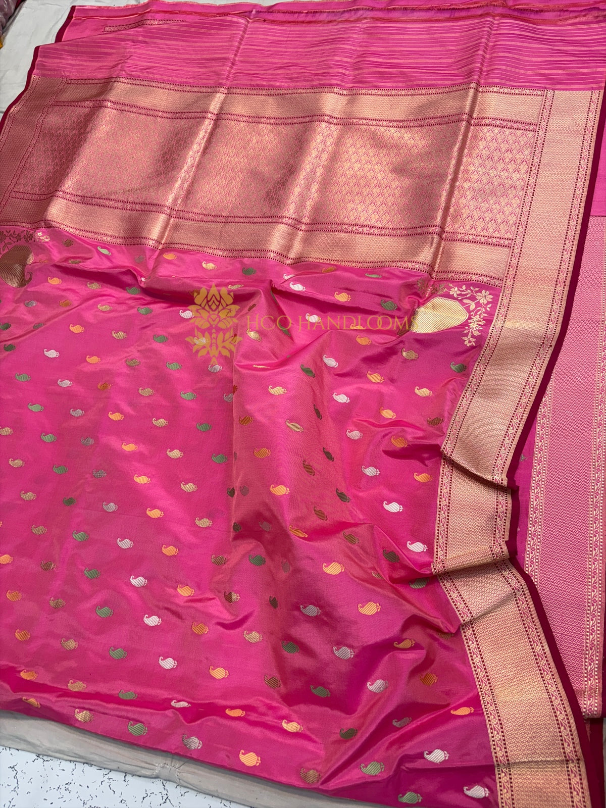 Pure Katan Silk Handloom Banarasi Saree - All Over Kadhua Motifs with Konya