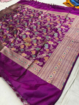 Pure Katan Silk Handloom Banarasi Dupatta - All Over Meenakari Jangla
