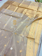Pure Kora Tissue Silk Handloom Banarasi Saree - All Over Kadhua Motifs
