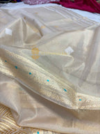 Pure Kora Tissue Silk Handloom Banarasi Saree - All Over Kadhua Motifs