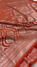 Orange Premium Mashru Katan Silk Banarasi Saree - All Over Jangla Design