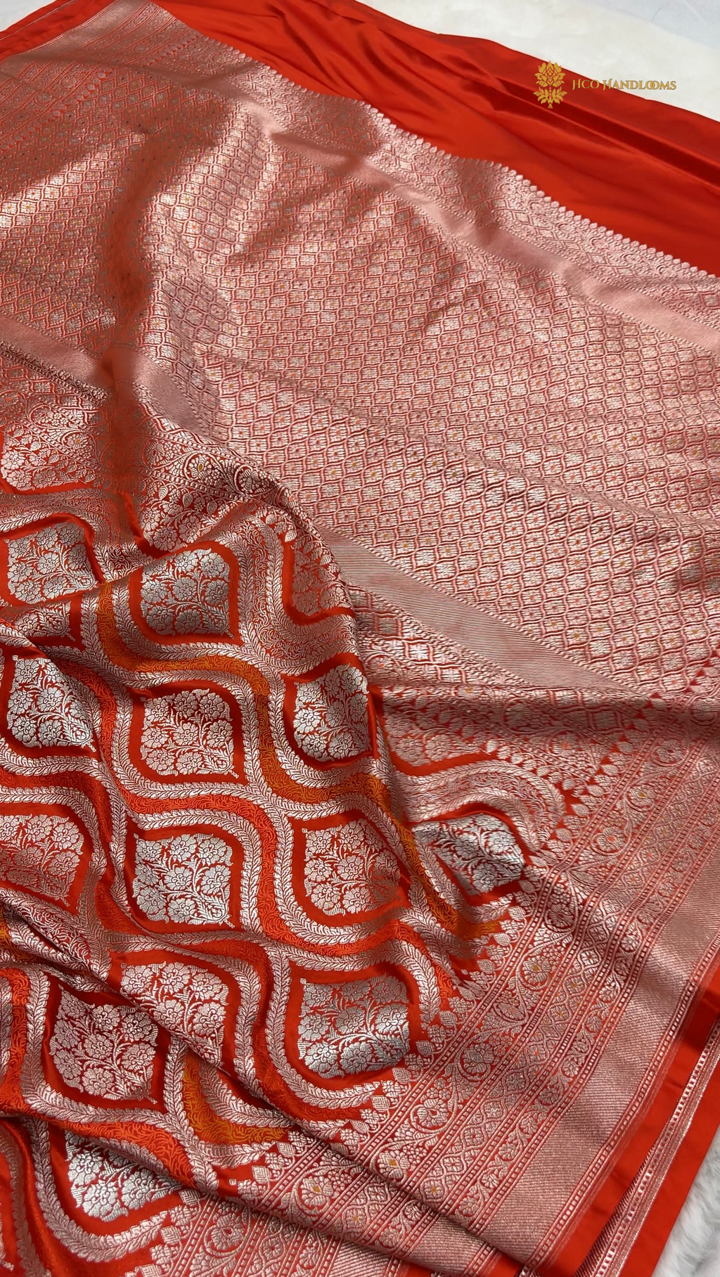 Orange Premium Mashru Katan Silk Banarasi Saree - All Over Jangla Design