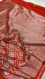 Orange Premium Mashru Katan Silk Banarasi Saree - All Over Jangla Design