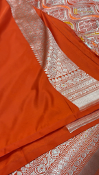 Orange Premium Mashru Katan Silk Banarasi Saree - All Over Jangla Design