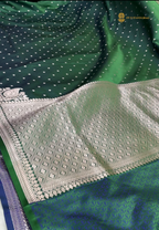 Dual Shade Metallic Green Premium Mashru Katan Silk Banarasi Saree - Small Motifs