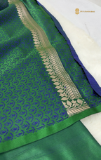 Dual Shade Metallic Green Premium Mashru Katan Silk Banarasi Saree - Small Motifs