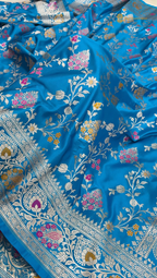 Regal Blue Premium Mashru Katan Silk Banarasi Saree - All Over Meenakari Jangla