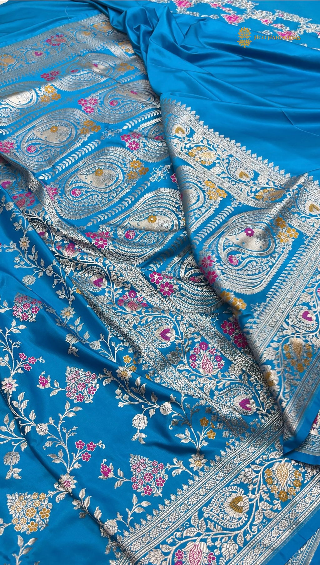 Regal Blue Premium Mashru Katan Silk Banarasi Saree - All Over Meenakari Jangla